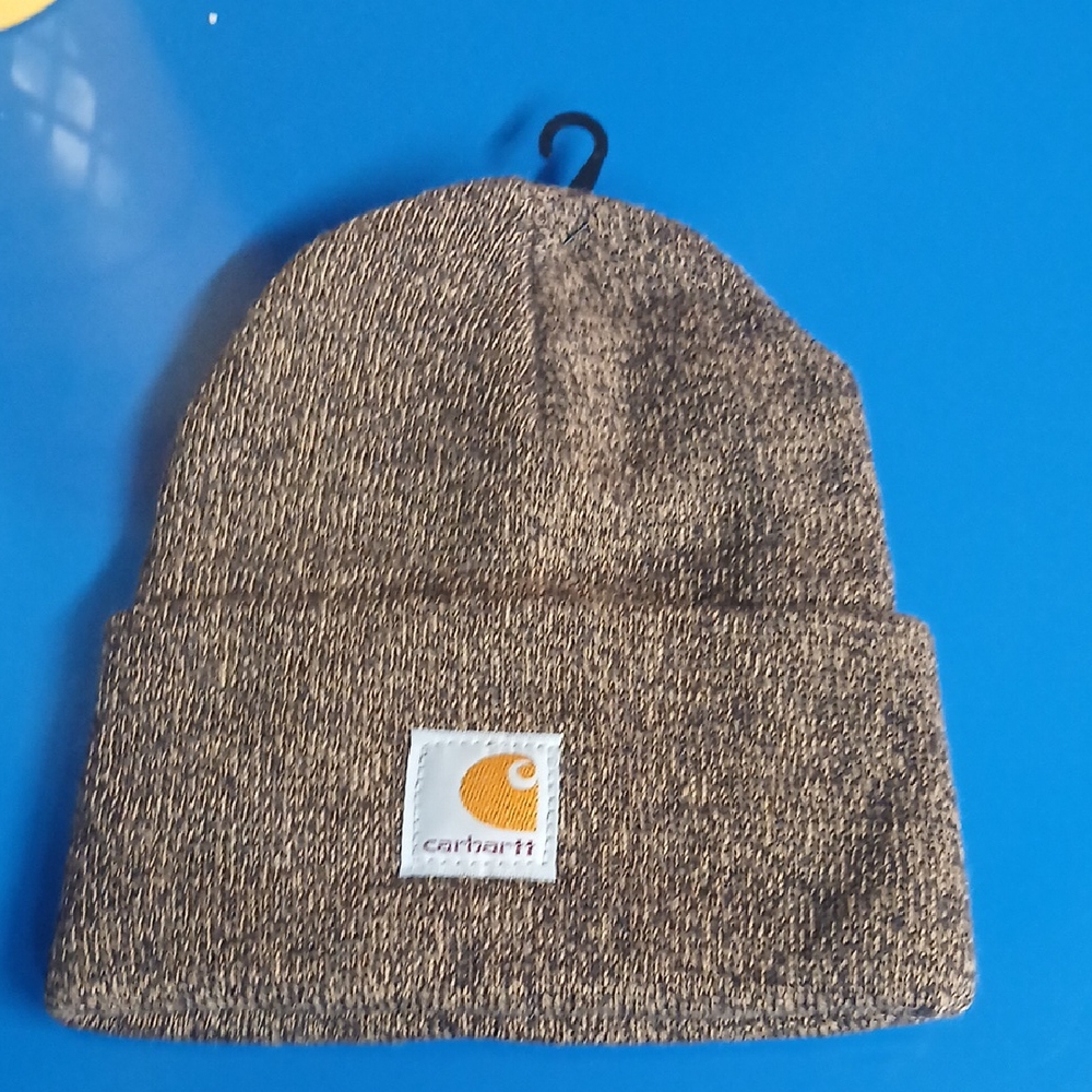 Carhartt Youth Knit Beanie Sandstone Brown Hat One Size Logo Stocking Cap